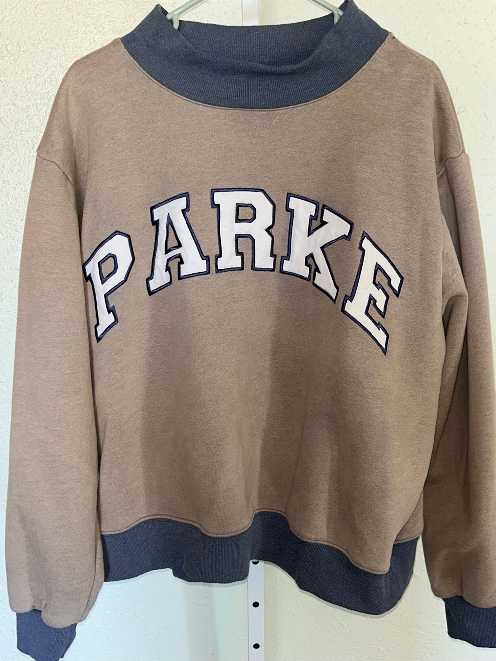 Parke Taupe Pullover with Navy Trim and Collegiate Logo